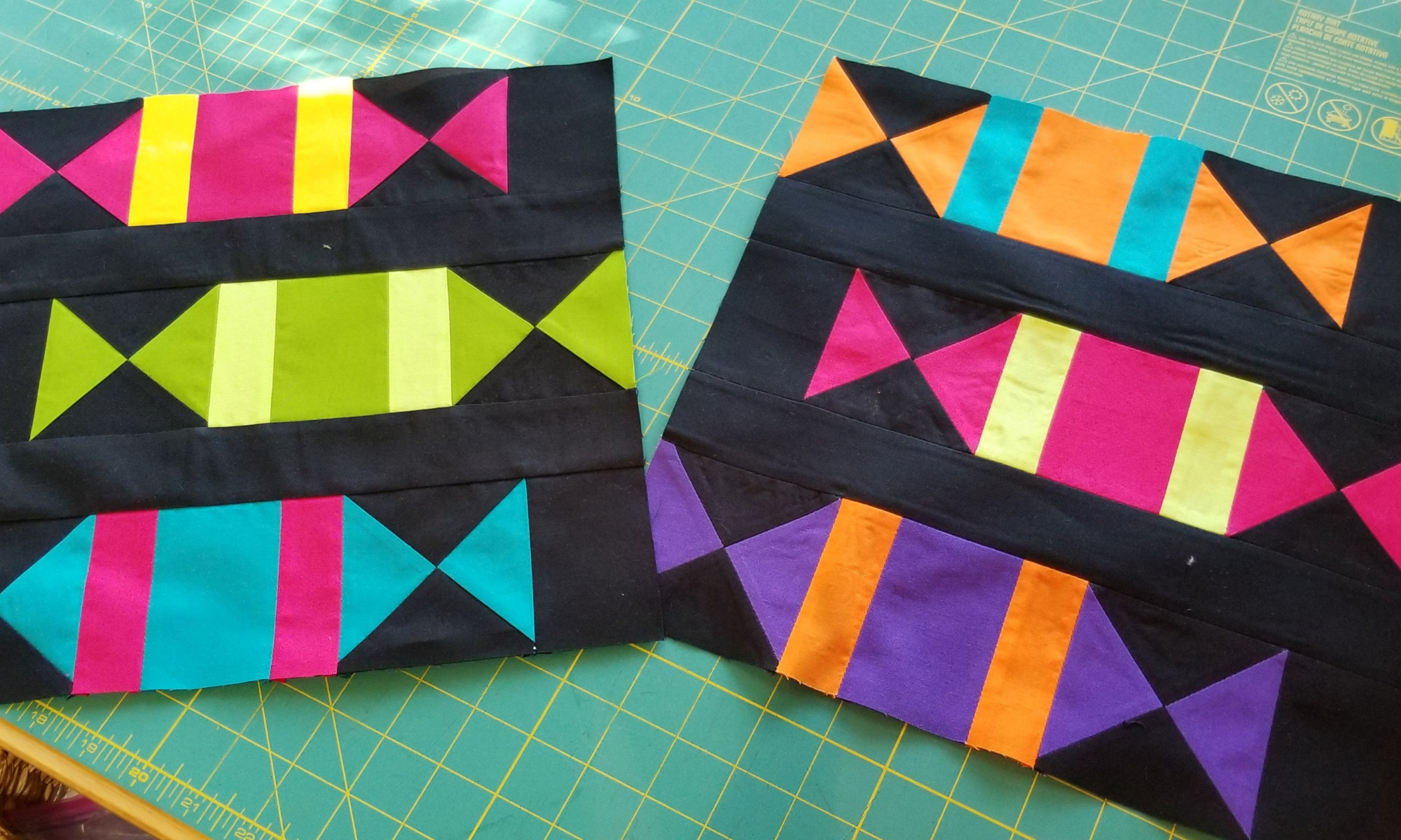 two block quilt blocks featuring colorful candies